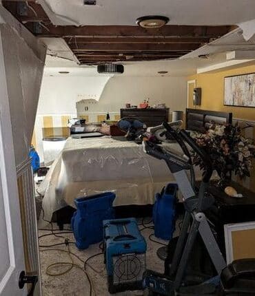 water damaged restoration bedroom